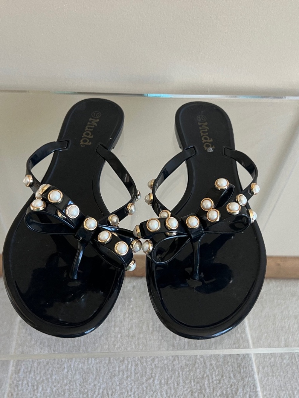 Mudd Papaya Jelly Thong Sandals with Faux Pearls Women's Size 41